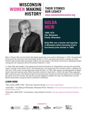 Golda Meir Wisconsin Women Making History