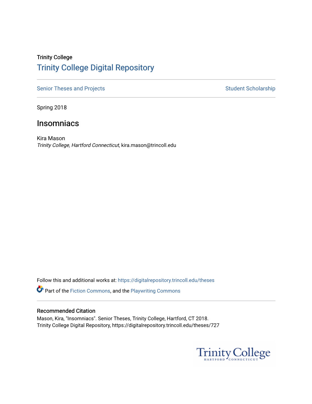 Trinity College Digital Repository Insomniacs