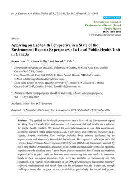 Applying an Ecohealth Perspective in a State of the Environment Report: Experiences of a Local Public Health Unit in Canada