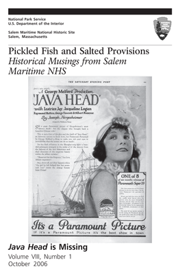 Java Head Is Missing Volume VIII, Number 1 October 2006 on the Cover: an Ad for Java Head from the Saturday Evening Post, February 1922