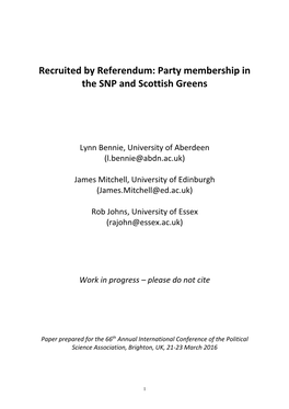 Recruited by Referendum: Party Membership in the SNP and Scottish Greens