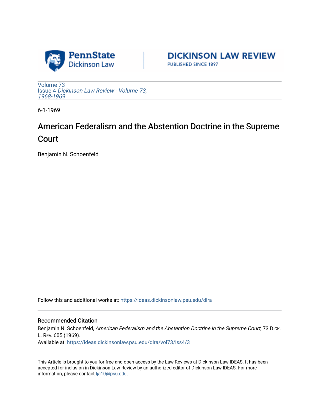 American Federalism and the Abstention Doctrine in the Supreme Court