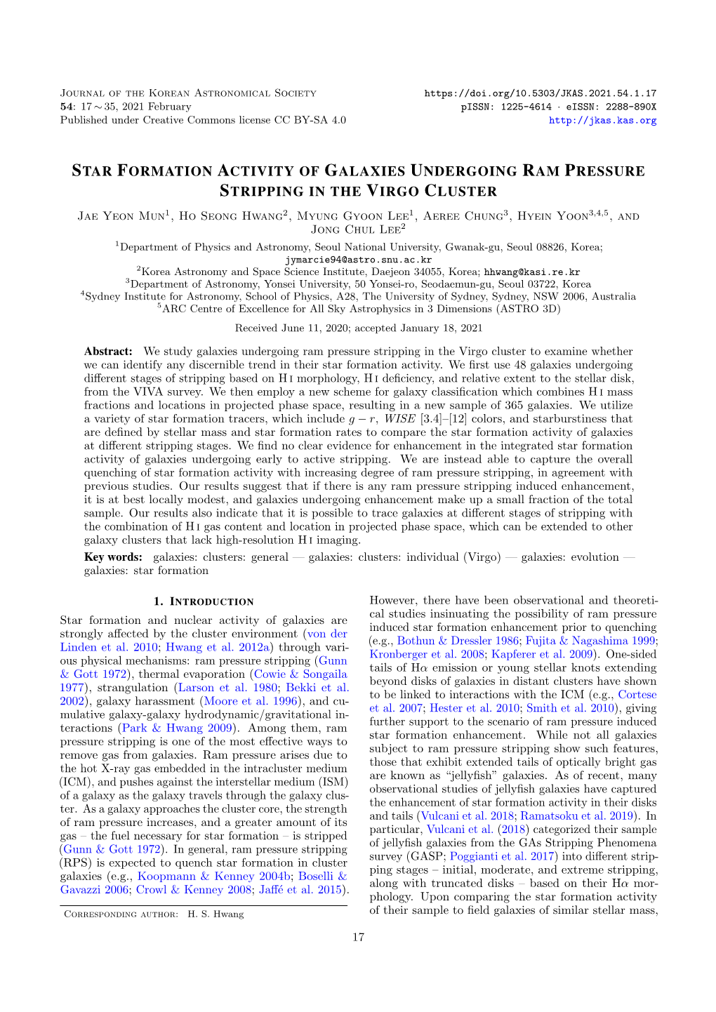 Star Formation Activity of Galaxies Undergoing Ram