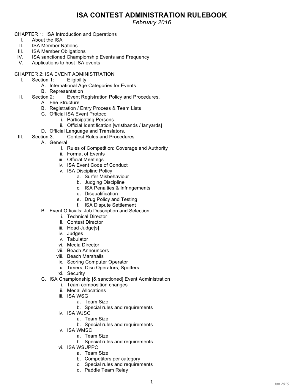 ISA CONTEST ADMINISTRATION RULEBOOK February 2016