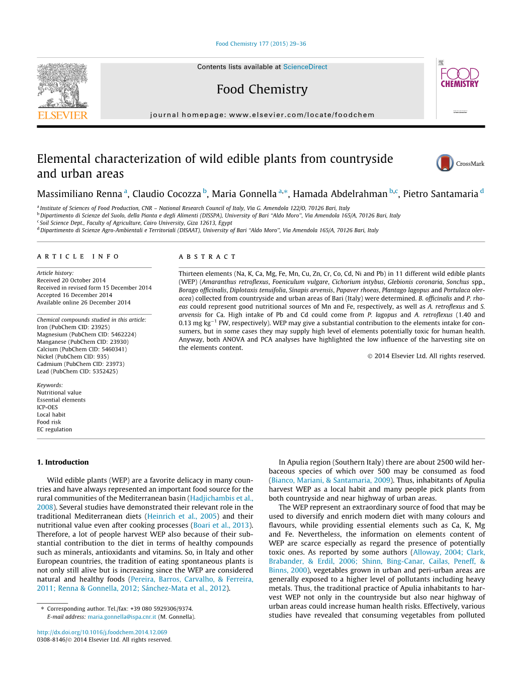 Elemental Characterization of Wild Edible Plants from Countryside and Urban Areas