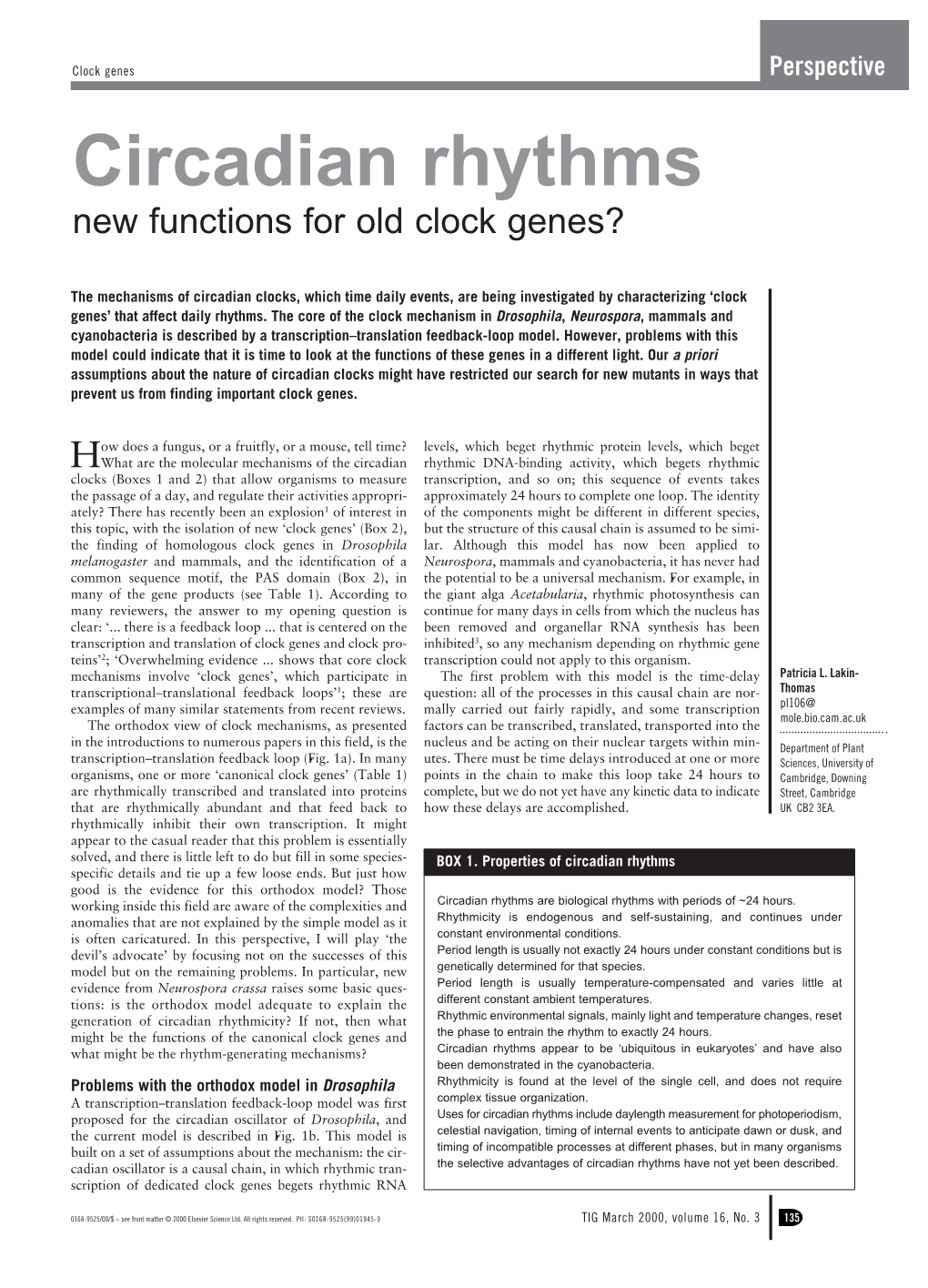 Circadian Rhythms New Functions for Old Clock Genes?