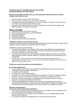 INFORMATION for the PATIENT Gemfibrozil 600Mg Film-Coated Tablets