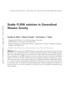 Stable FLRW Solutions in Generalized Massive Gravity