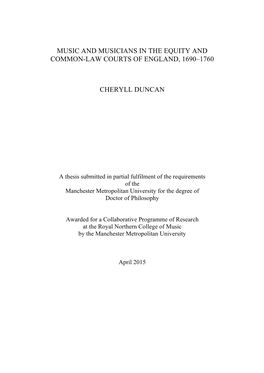 Music and Musicians in the Equity and Common-Law Courts of England, 1690–1760