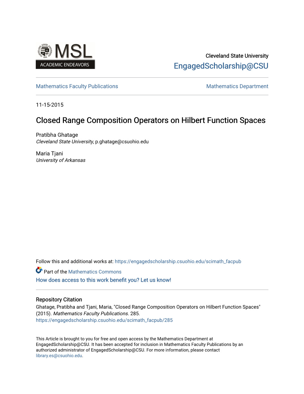 Closed Range Composition Operators on Hilbert Function Spaces