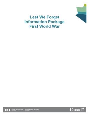 Lest We Forget Information Package First World War