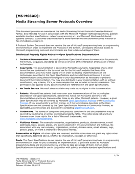 [MS-MSSOD]: Media Streaming Server Protocols Overview