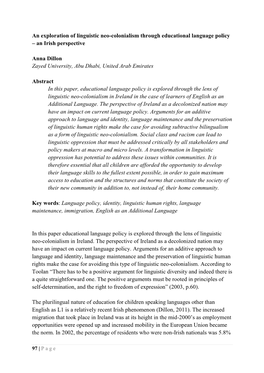 An Exploration of Linguistic Neo-Colonialism Through Educational Language Policy – an Irish Perspective