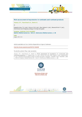 Risk Assessment of Mycotoxins in Ruminants and Ruminant Products