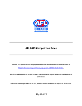 AFL 2019 Competition Rules