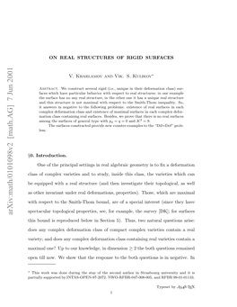 [Math.AG] 7 Jun 2001 Pntl O.W Hwta H Epnet H Ohquestions Both the to Response the That Show We Now