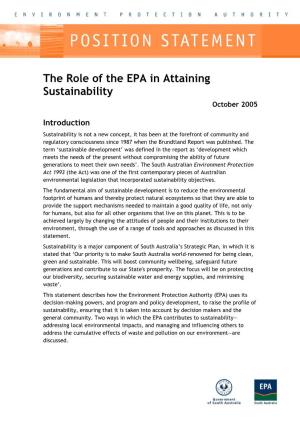 The Role of the EPA in Attaining Sustainability October 2005