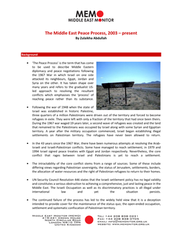 The Middle East Peace Process, 2003 – Present by Zulaikha Abdullah