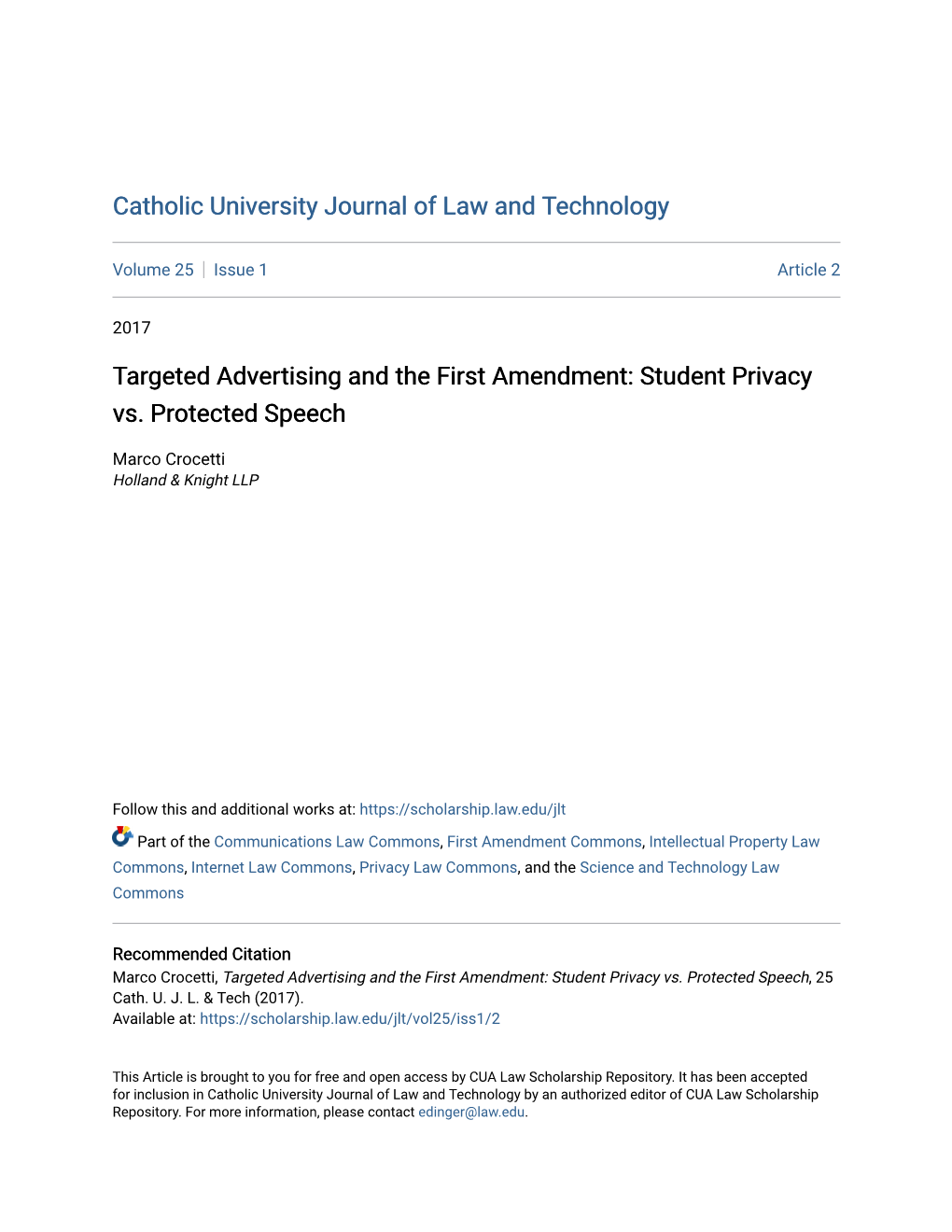 Targeted Advertising and the First Amendment: Student Privacy Vs