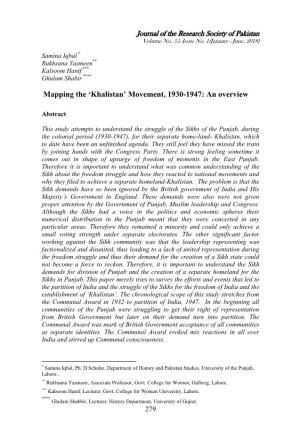 Mapping the 'Khalistan' Movement, 1930-1947: an Overview