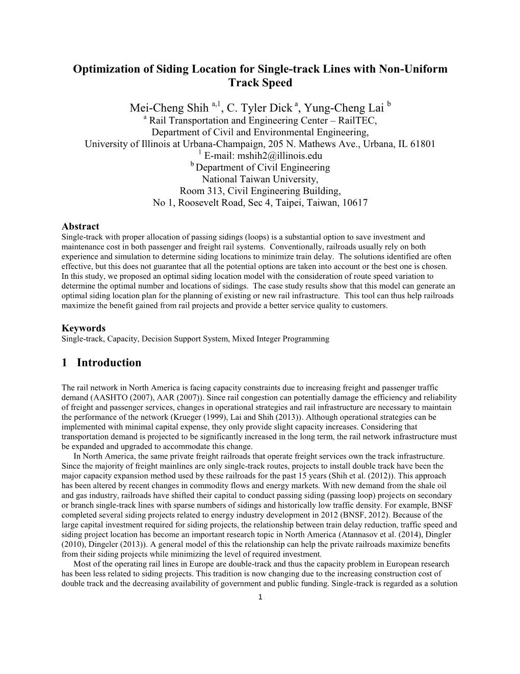 Optimization of Siding Location for Single-Track Lines with Non-Uniform Track Speed