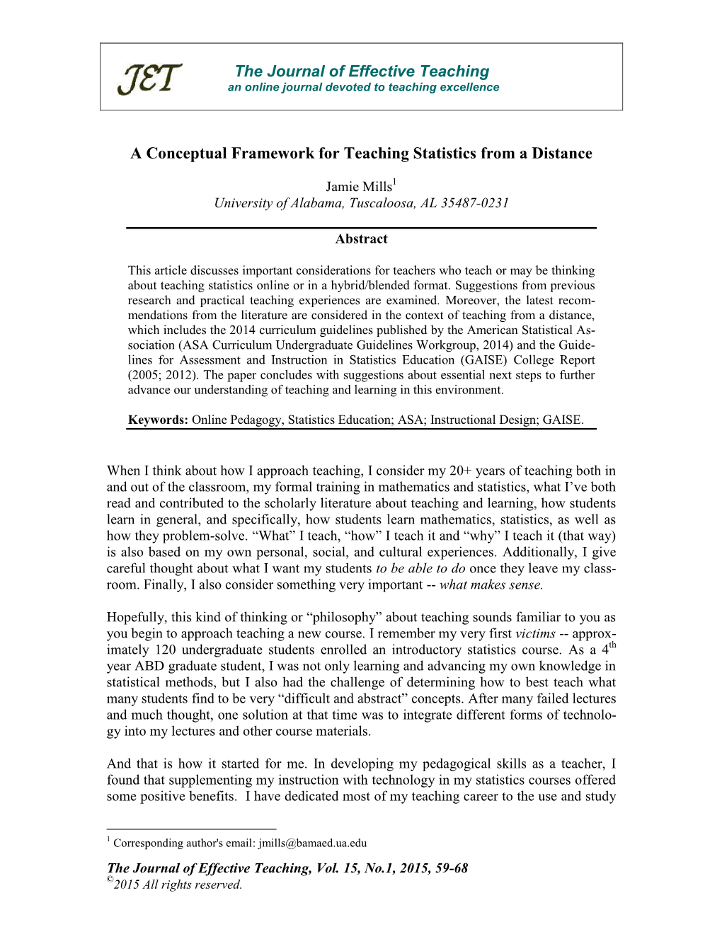 A Conceptual Framework for Teaching Statistics from a Distance