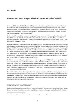 Khadra and Sea Change: Sibelius’S Music at Sadler’S Wells