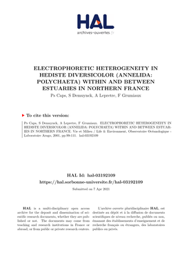 Electrophoretic Heterogeneity in Hediste