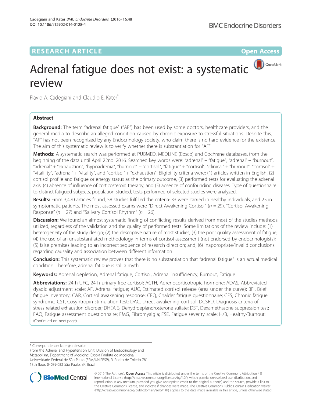 Adrenal Fatigue Does Not Exist: a Systematic Review Flavio A