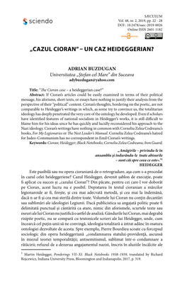 „Cazul Cioran” – Un Caz Heideggerian?