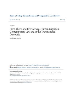 Human Dignity in Contemporary Law and in the Transnational Discourse Luís Roberto Barroso