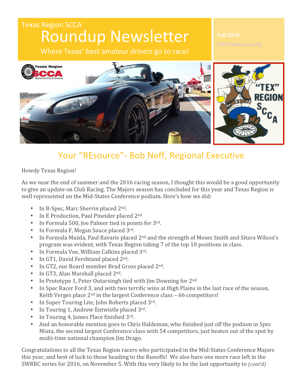 Roundup Newsletter Where Texas’ Best Amateur Drivers Go to Race!