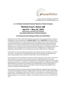 Michael Frayn's Noises Off April 21 – May 26, 2018