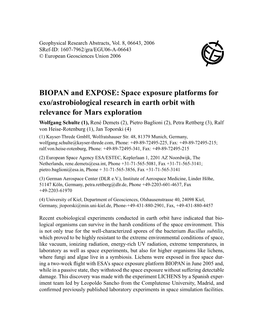 BIOPAN and EXPOSE: Space Exposure Platforms for Exo