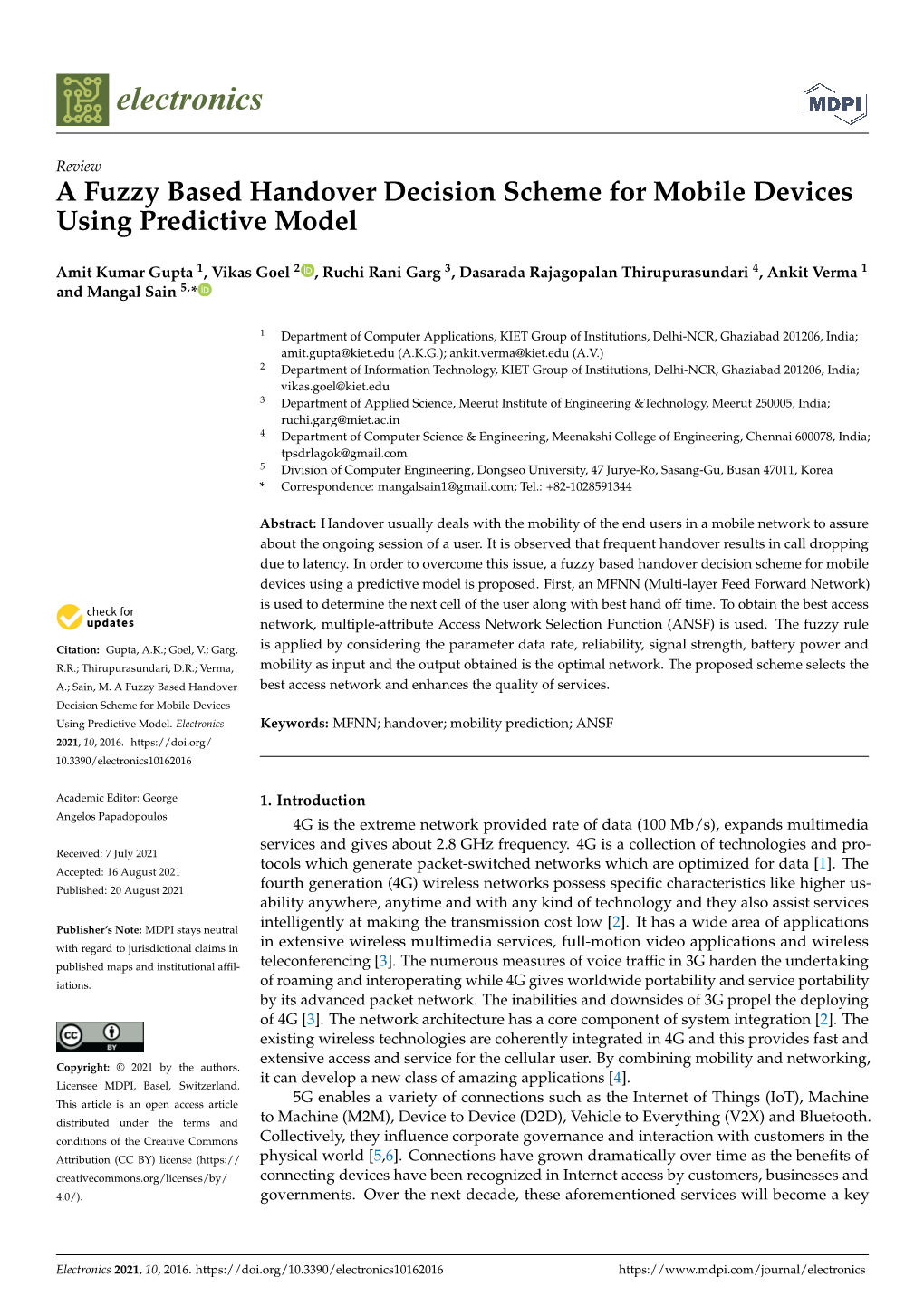 A Fuzzy Based Handover Decision Scheme for Mobile Devices Using Predictive Model