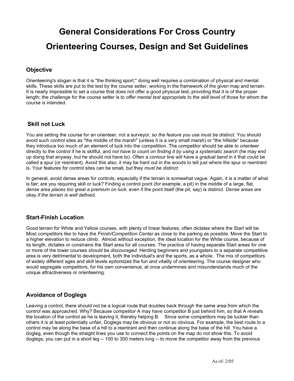 Orienteering Design Considerations