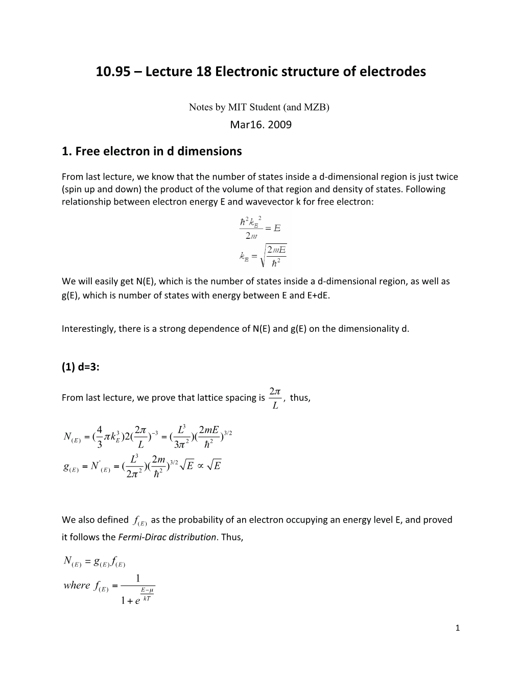 Lecture 18: Electronic Structure of Electrodes