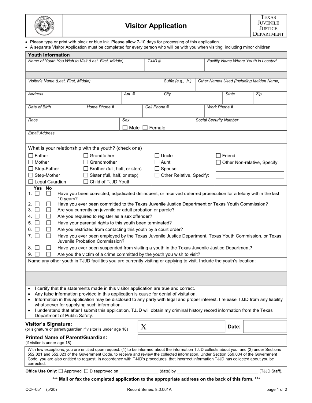 CCF-051 Visitor Application