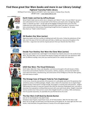 Find These Great Star Wars Books and More in Our Library Catalog!
