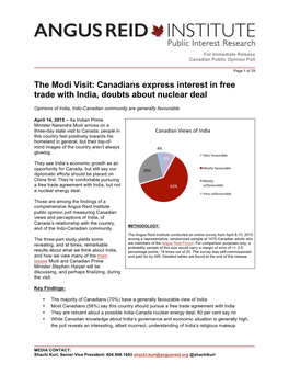 The Modi Visit: Canadians Express Interest in Free Trade with India, Doubts About Nuclear Deal