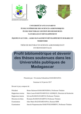 Profil Bibliométrique Et Devenir Des Thèses Soutenues Dans Les Universités Publiques De Madagascar