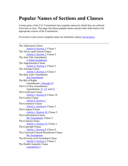 Popular Names of Sections and Clauses