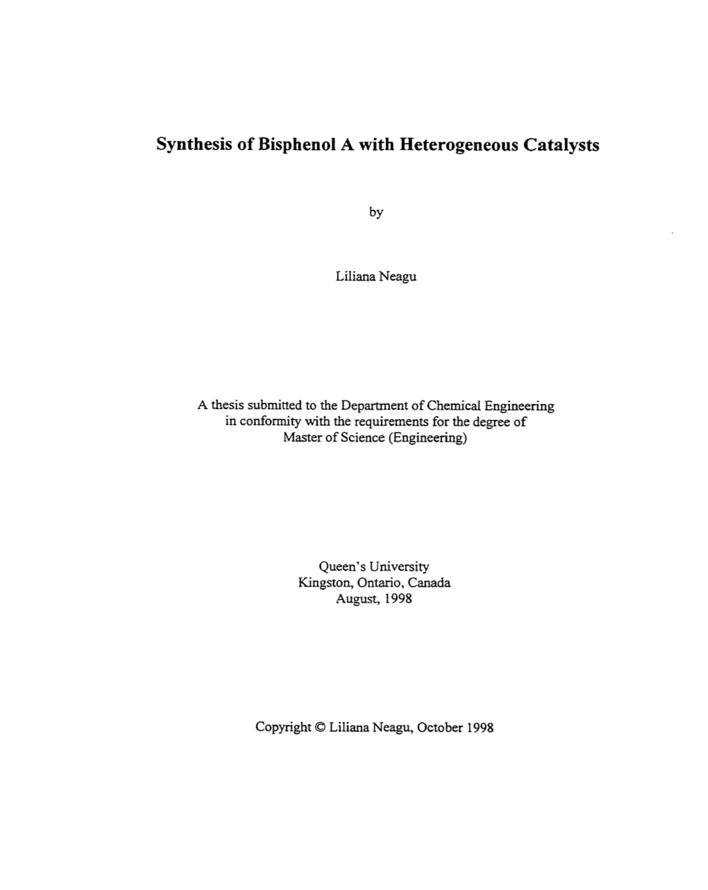 Synthesis of Bisphenol a with Heterogeneous Catalysts