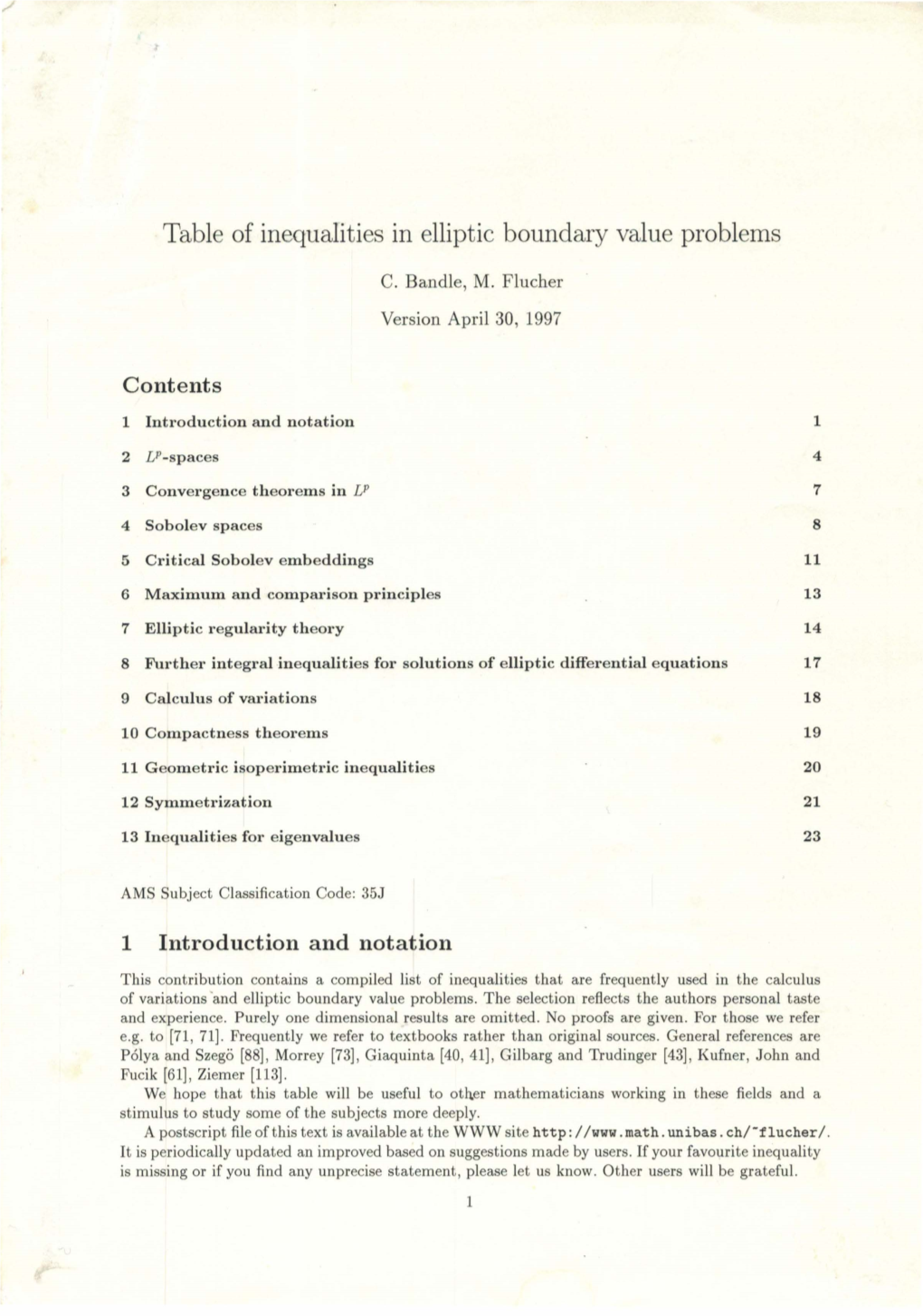 Table of Inequalities in Elliptic Boundary Value Problems