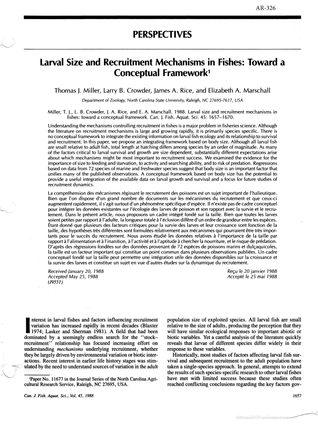 Larval Size and Recruitment Mechanisms in Fishes: Toward a Conceptual Framework1