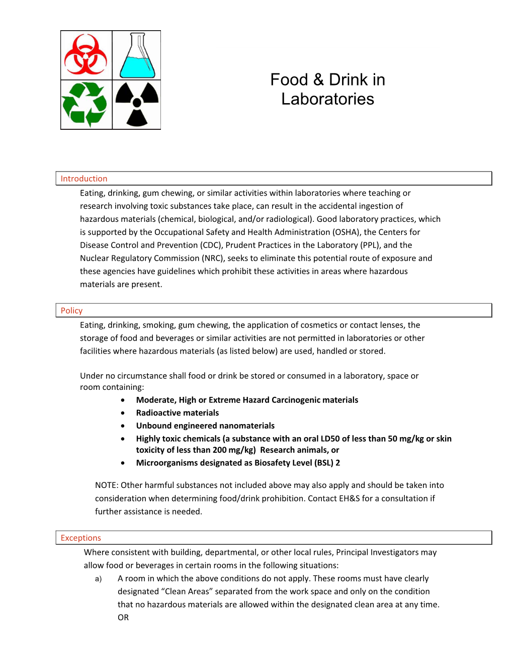 Food & Drink in Laboratories