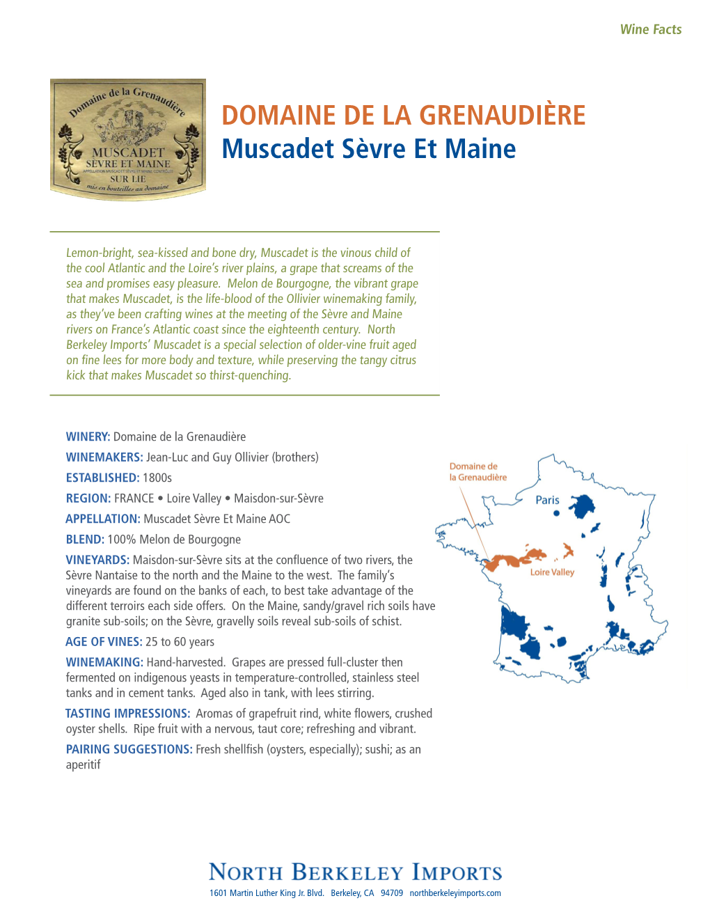 DOMAINE DE LA GRENAUDIÈRE Muscadet Sèvre Et Maine