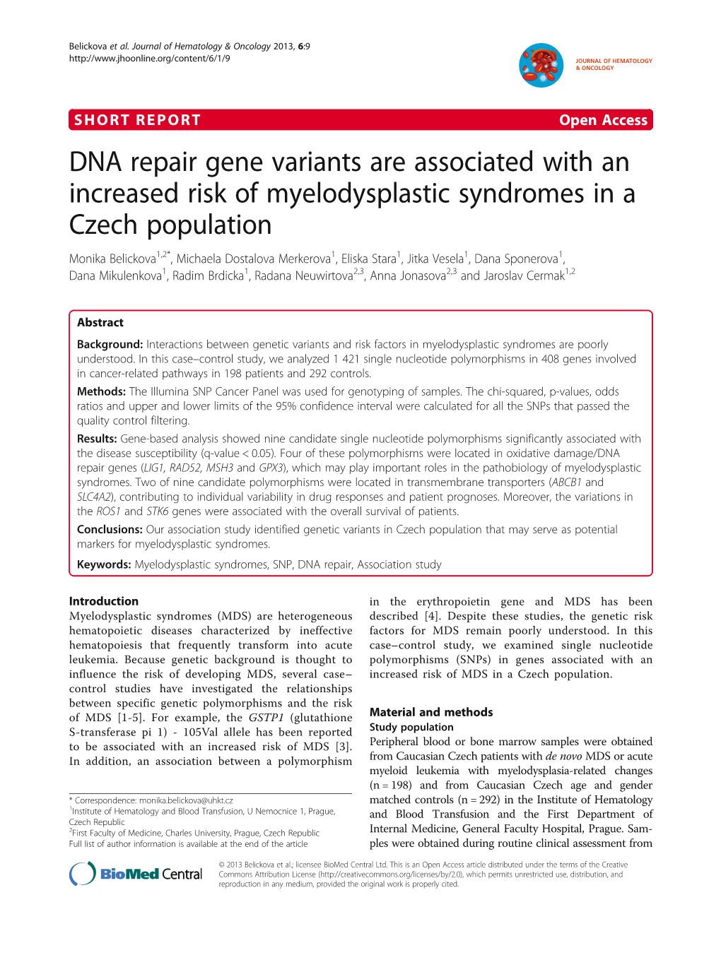 DNA Repair Gene Variants Are Associated with an Increased Risk Of
