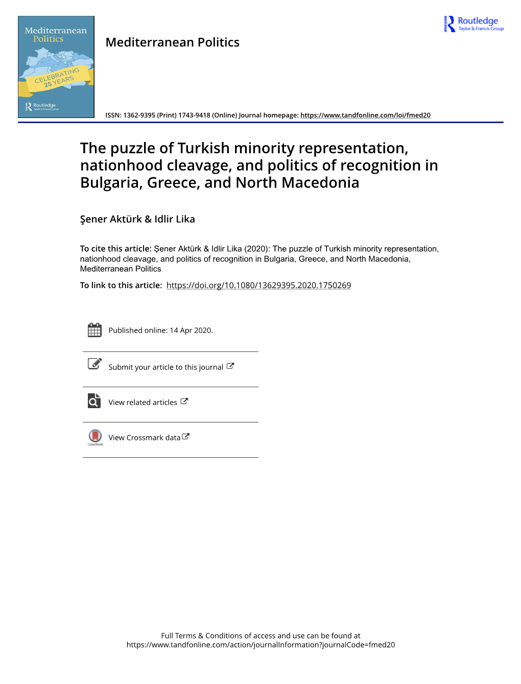 The Puzzle of Turkish Minority Representation, Nationhood Cleavage, and Politics of Recognition in Bulgaria, Greece, and North Macedonia