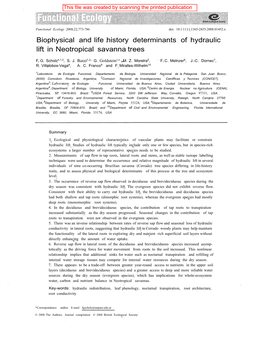 Biophysical and Life .History Determinants of Hydraulic Lift in Neotropical Savanna Trees
